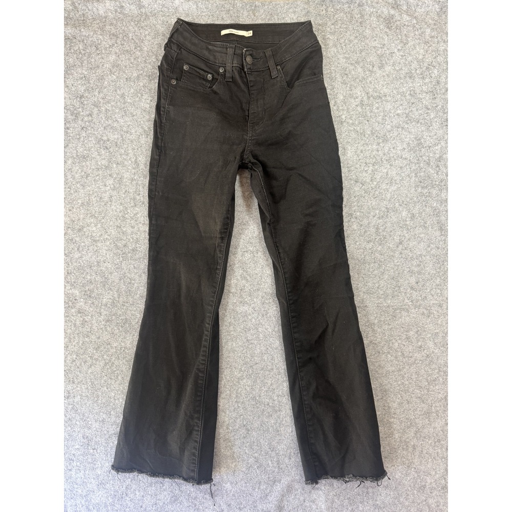 Levi's 726 Flare Jeans 24 Black High Rise‎ Raw Hem Stretch Denim